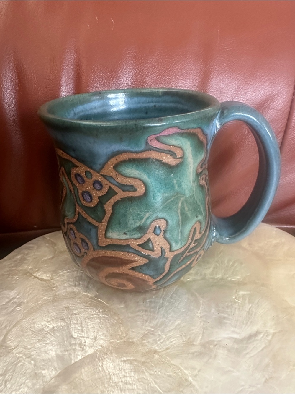Handcrafted Teal and Turquoise Ceramic Art Mug signed E. Murphy